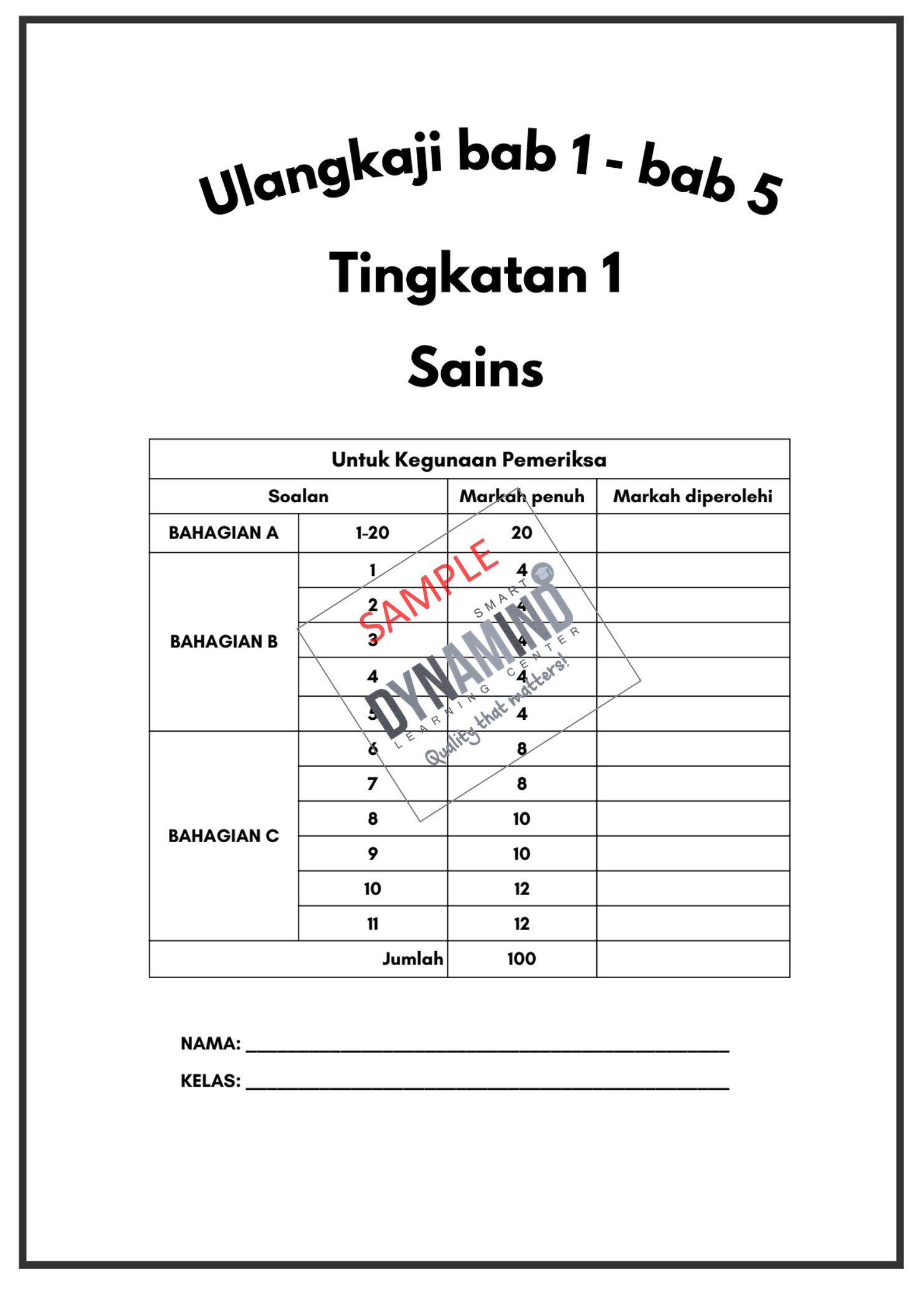 Sampel 1 - 1 SET ULANGKAJI BAB 1 - BAB 5 SAINS TINGKATAN 1 (FORMAT UASA)