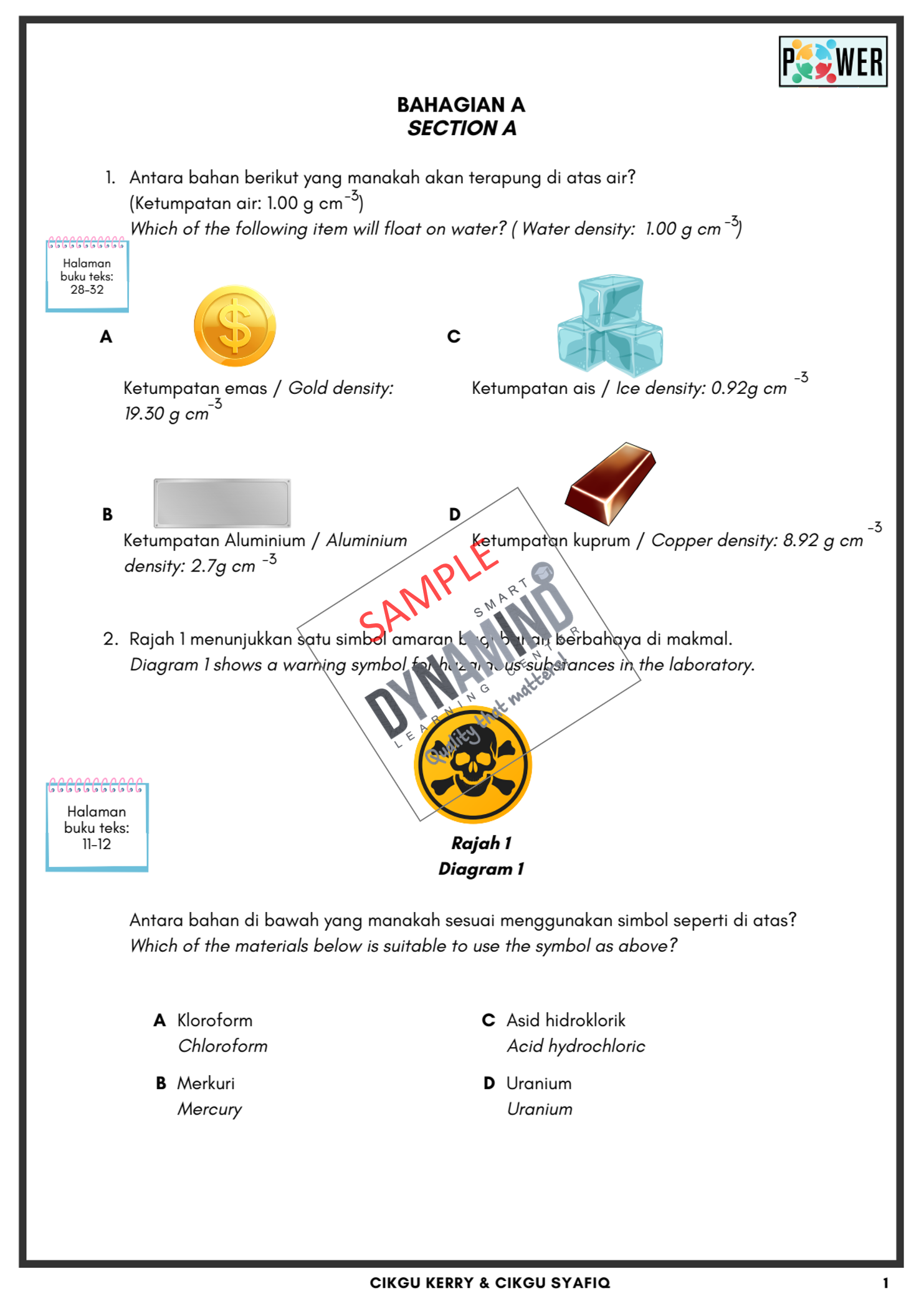 Sampel 2 - 1 SET ULANGKAJI BAB 1 - BAB 5 SAINS TINGKATAN 1 (FORMAT UASA)
